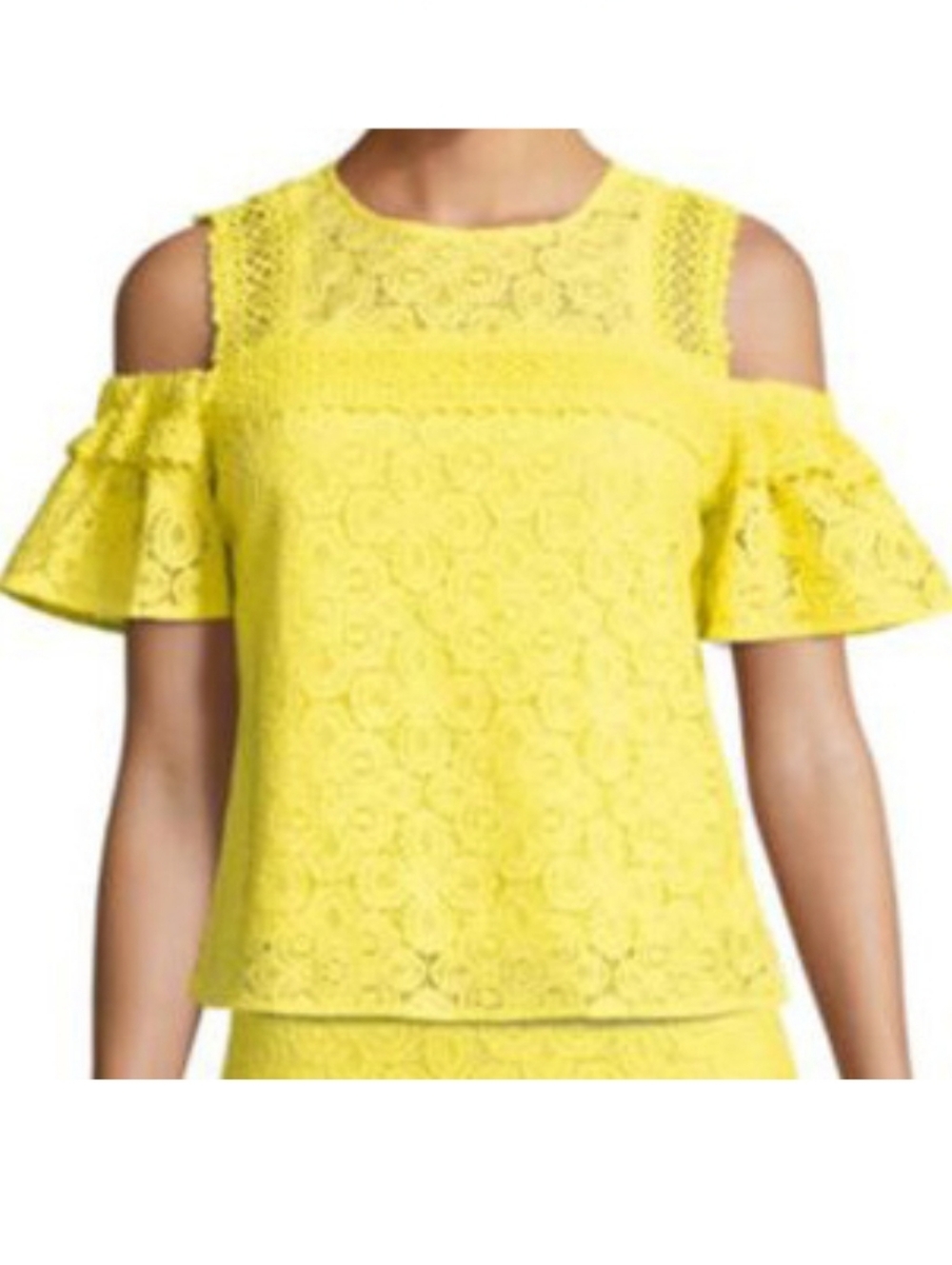 project RUNWAY Bright Yellow Lace Cold-Shoulder Blouse Medium Crochet